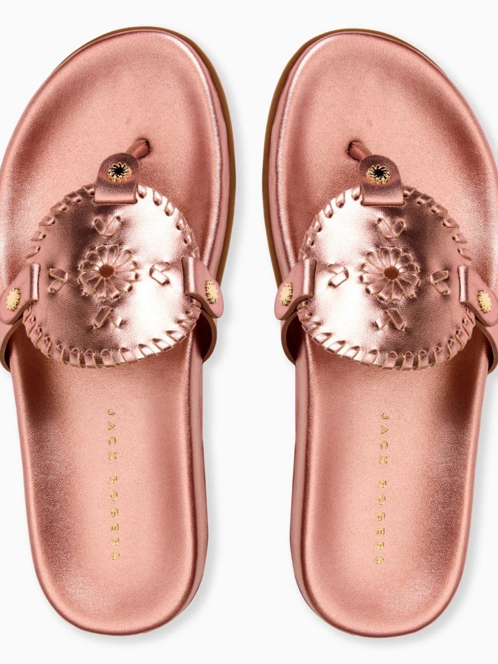 Jack Rogers, NWTs collins comfort nappa Metallic Rose Gold Leather Sandals sz 8